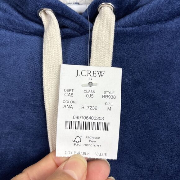 J.CREW Sweatshirt Hoodie Womens M Blue Saphire Velour Active Cozy - Picture 3 of 9